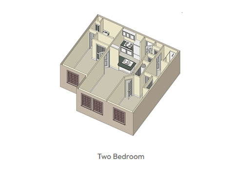 Floor plan for 2 beds, 2 baths, 908 sqft